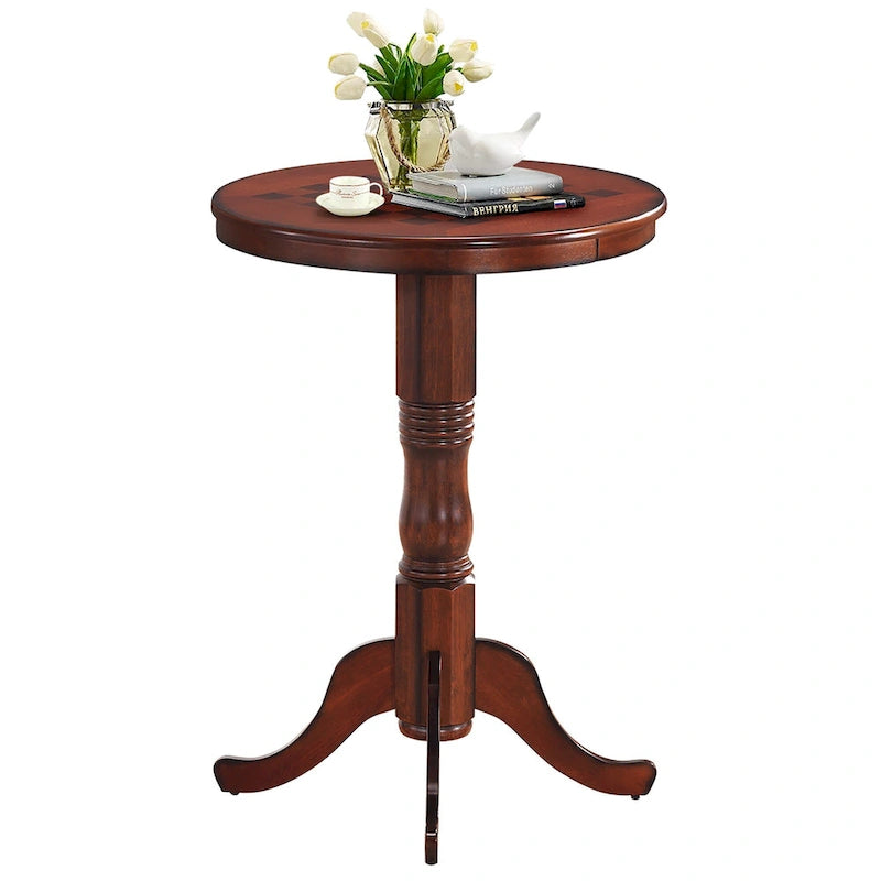 Table de pub ronde en châtaignier avec plateau à damier, 2 places