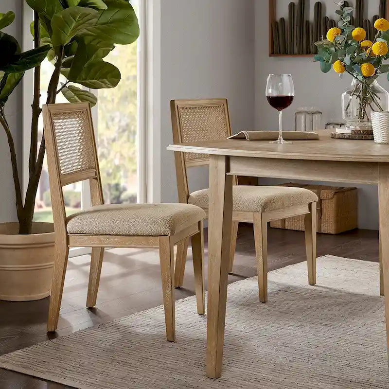 Chaise de salle à manger latérale en rotin marron, lot de 2