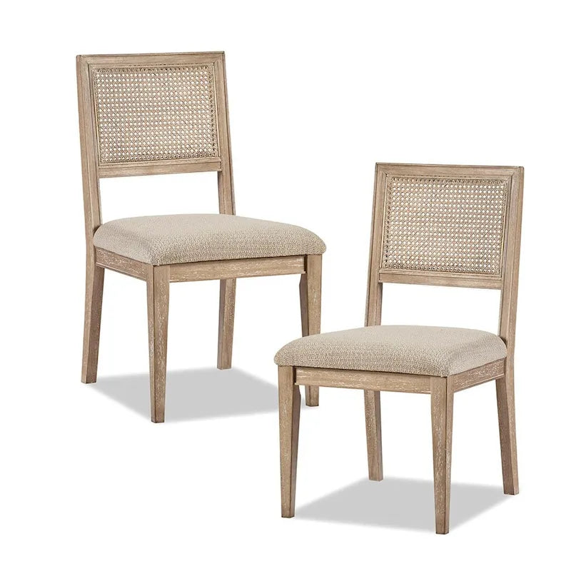 Chaise de salle à manger latérale en rotin marron, lot de 2