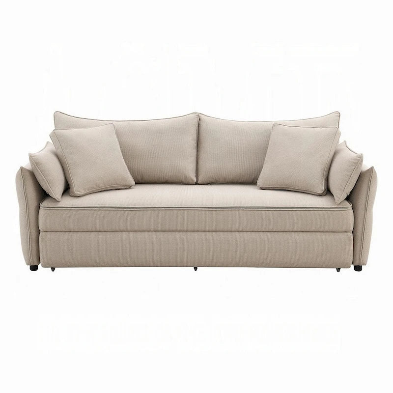Canapé-lit convertible beige et noir, 2 places, 221 cm