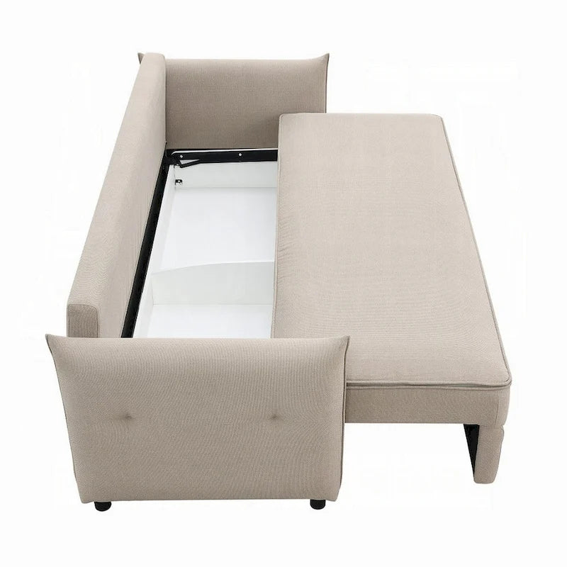 Canapé-lit convertible beige et noir, 2 places, 221 cm