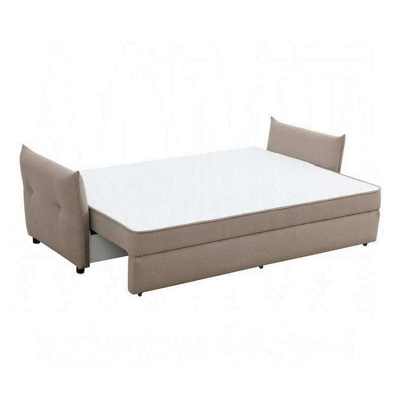 Canapé-lit convertible beige et noir, 2 places, 221 cm