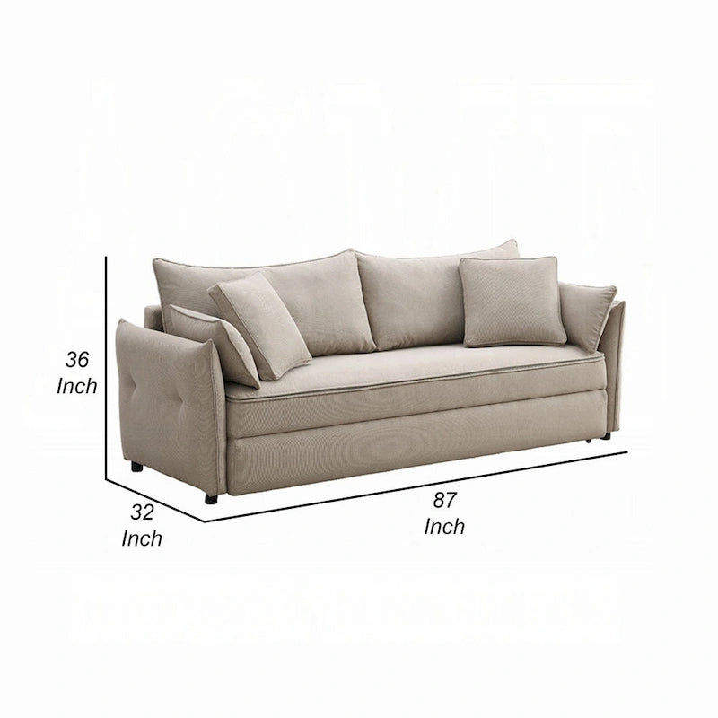 Canapé-lit convertible beige et noir, 2 places, 221 cm