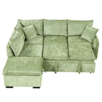 Canapé-lit d'angle 2 places en chenille orange/vert avec pouf de rangement