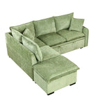 Canapé-lit d'angle 2 places en chenille orange/vert avec pouf de rangement