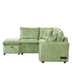 Canapé-lit d'angle 2 places en chenille orange/vert avec pouf de rangement