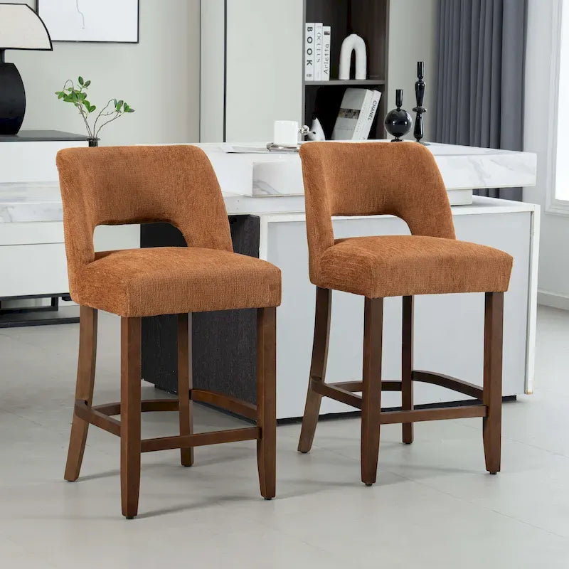 Tabouret de bar en tissu blanc/orange/gris/marron/vert avec repose-pieds et dossier, lot de 2