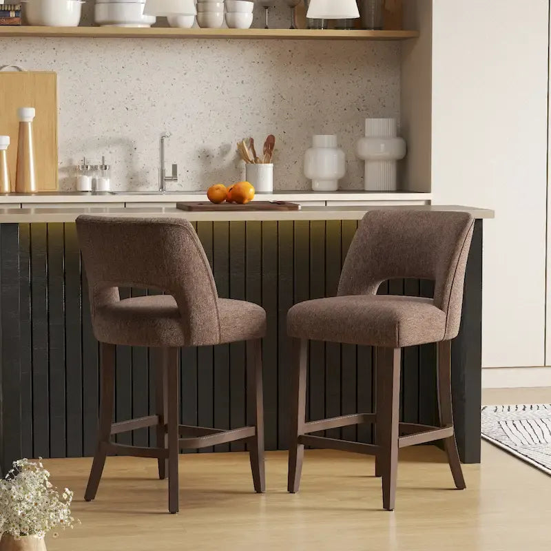 Tabouret de bar en tissu blanc/orange/gris/marron/vert avec repose-pieds et dossier, lot de 2