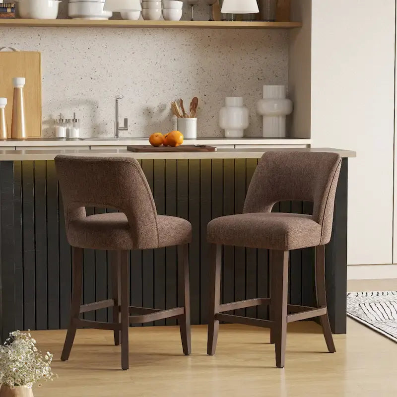 Tabouret de bar en tissu blanc/orange/gris/marron/vert avec repose-pieds et dossier, lot de 2