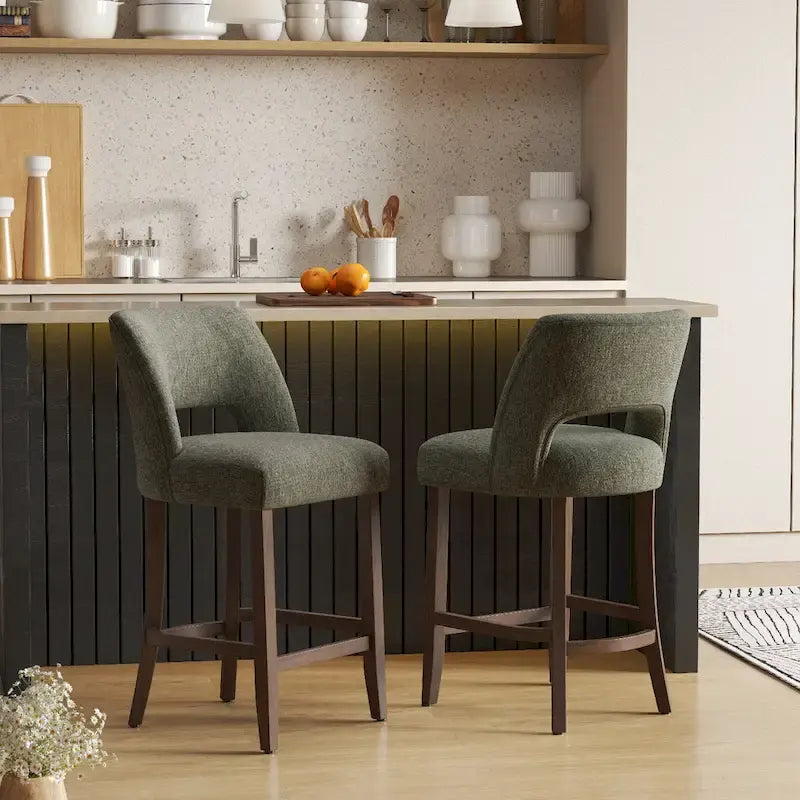 Tabouret de bar en tissu blanc/orange/gris/marron/vert avec repose-pieds et dossier, lot de 2