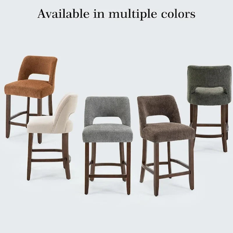Tabouret de bar en tissu blanc/orange/gris/marron/vert avec repose-pieds et dossier, lot de 2