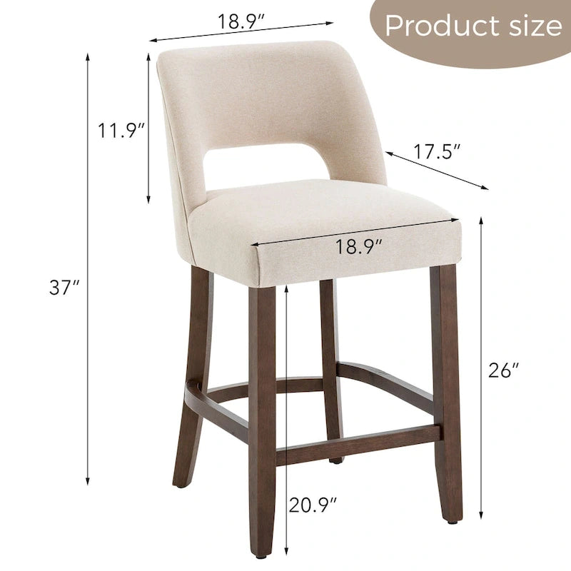 Tabouret de bar en tissu blanc/orange/gris/marron/vert avec repose-pieds et dossier, lot de 2