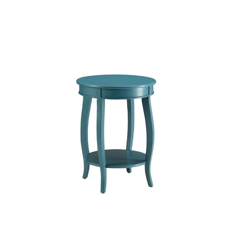 Table d'appoint ronde en bois massif avec étagère, rouge / bleu-vert / blanc, pour 1 personne