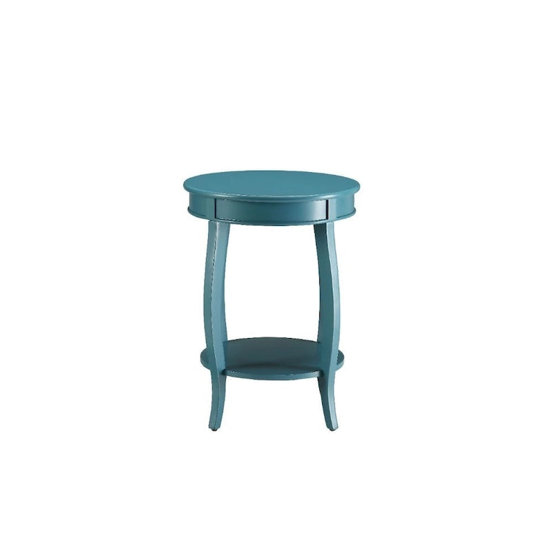 Table d'appoint ronde en bois massif avec étagère, rouge / bleu-vert / blanc, pour 1 personne