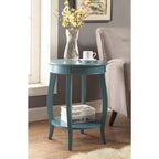 Table d'appoint ronde en bois massif avec étagère, rouge / bleu-vert / blanc, pour 1 personne