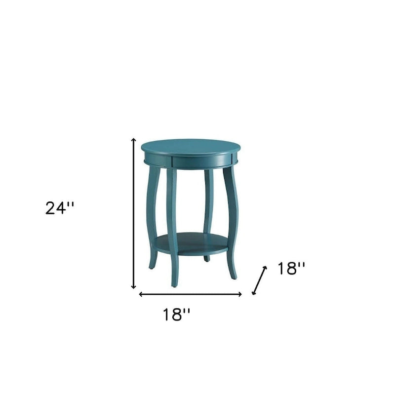 Table d'appoint ronde en bois massif avec étagère, rouge / bleu-vert / blanc, pour 1 personne