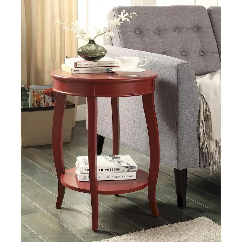 Table d'appoint ronde en bois massif avec étagère, rouge / bleu-vert / blanc, pour 1 personne