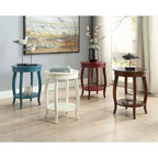 Table d'appoint ronde en bois massif avec étagère, rouge / bleu-vert / blanc, pour 1 personne
