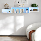 Meuble TV mural flottant blanc, 3 étagères avec éclairage LED