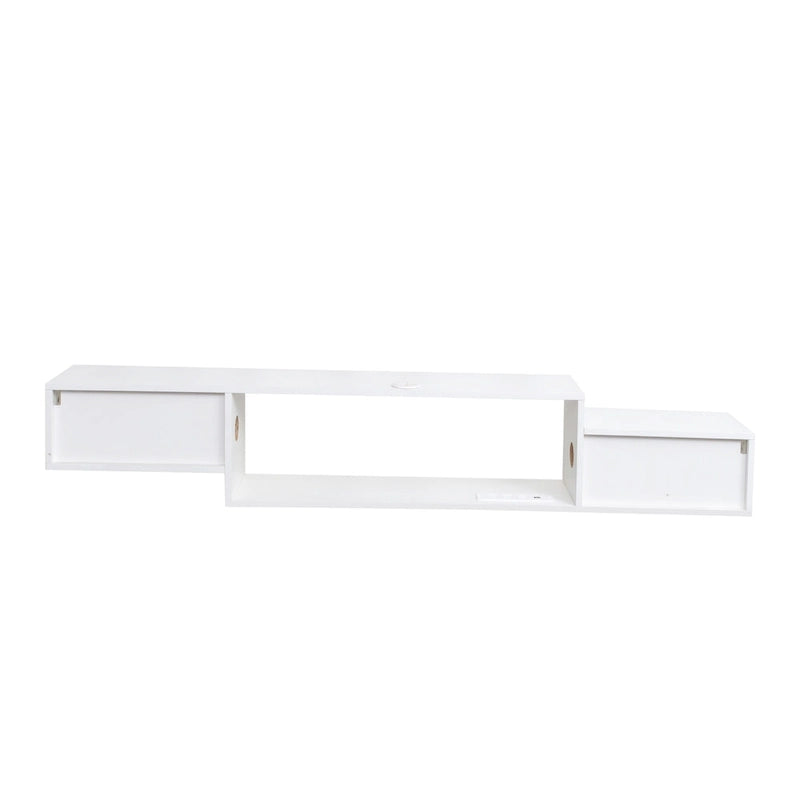 Meuble TV mural flottant blanc, 3 étagères avec éclairage LED