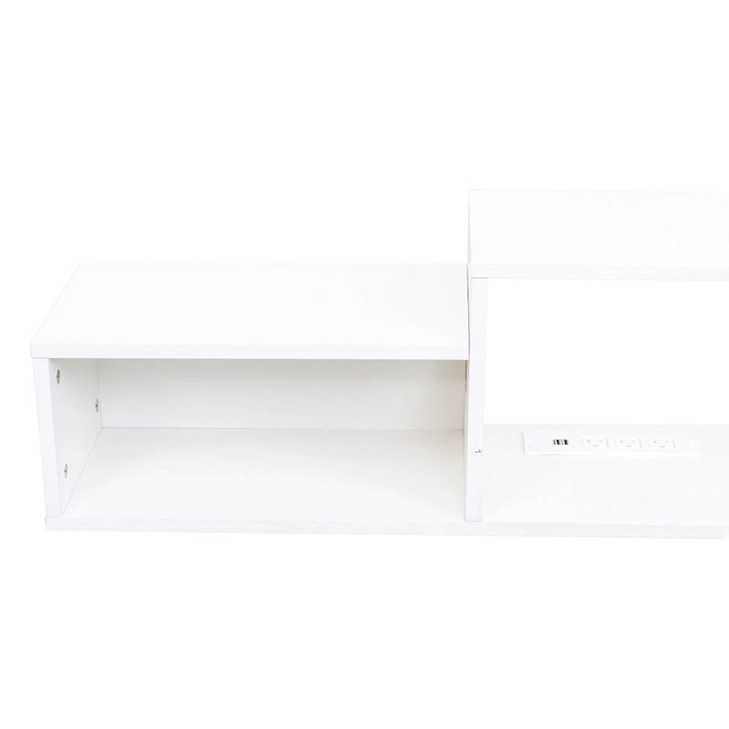 Meuble TV mural flottant blanc, 3 étagères avec éclairage LED