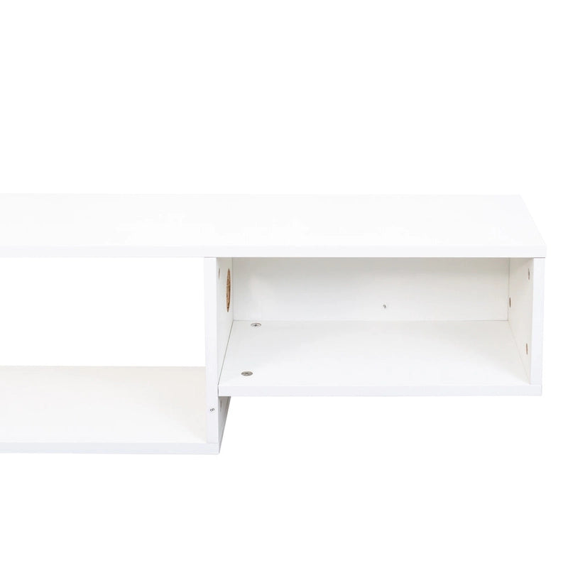 Meuble TV mural flottant blanc, 3 étagères avec éclairage LED