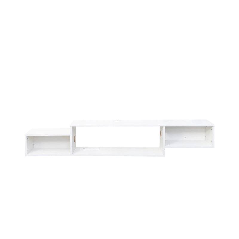 Meuble TV mural flottant blanc, 3 étagères avec éclairage LED
