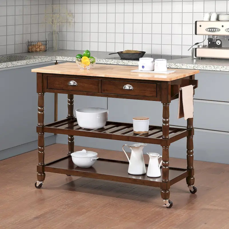Desserte de cuisine à 3 niveaux en bois de boucher avec tiroirs – Blanc / Noir / Expresso / Gris foncé