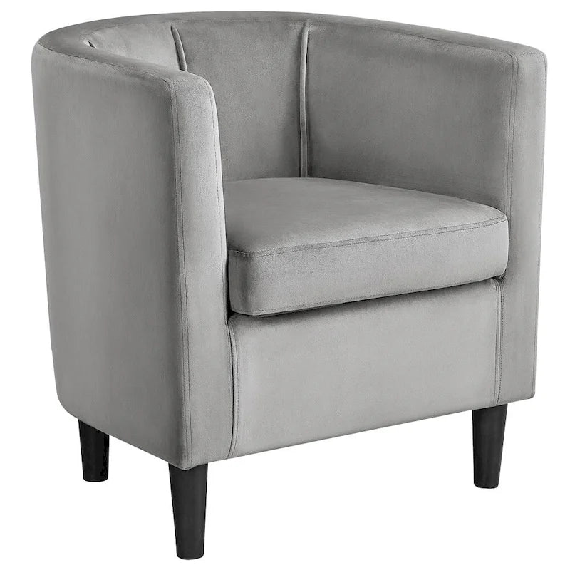 Fauteuil d'appoint en velours tonneau gris/bleu/vert olive/beige, une place