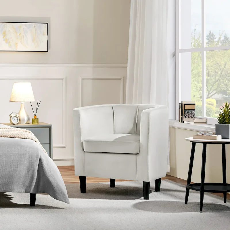 Fauteuil d'appoint en velours tonneau gris/bleu/vert olive/beige, une place
