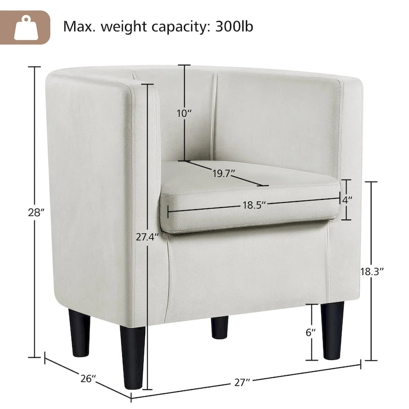Fauteuil d'appoint en velours tonneau gris/bleu/vert olive/beige, une place