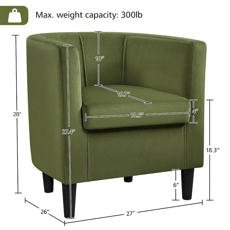 Fauteuil d'appoint en velours tonneau gris/bleu/vert olive/beige, une place