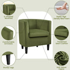 Fauteuil d'appoint en velours tonneau gris/bleu/vert olive/beige, une place