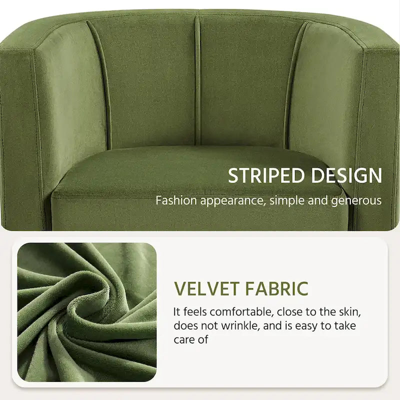 Fauteuil d'appoint en velours tonneau gris/bleu/vert olive/beige, une place