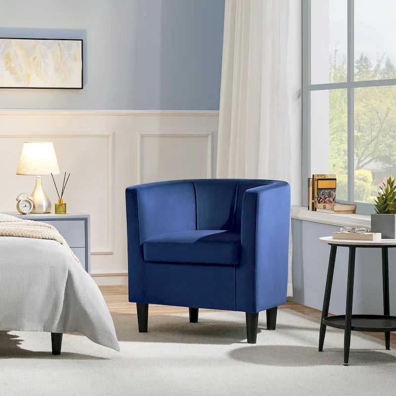 Fauteuil d'appoint en velours tonneau gris/bleu/vert olive/beige, une place