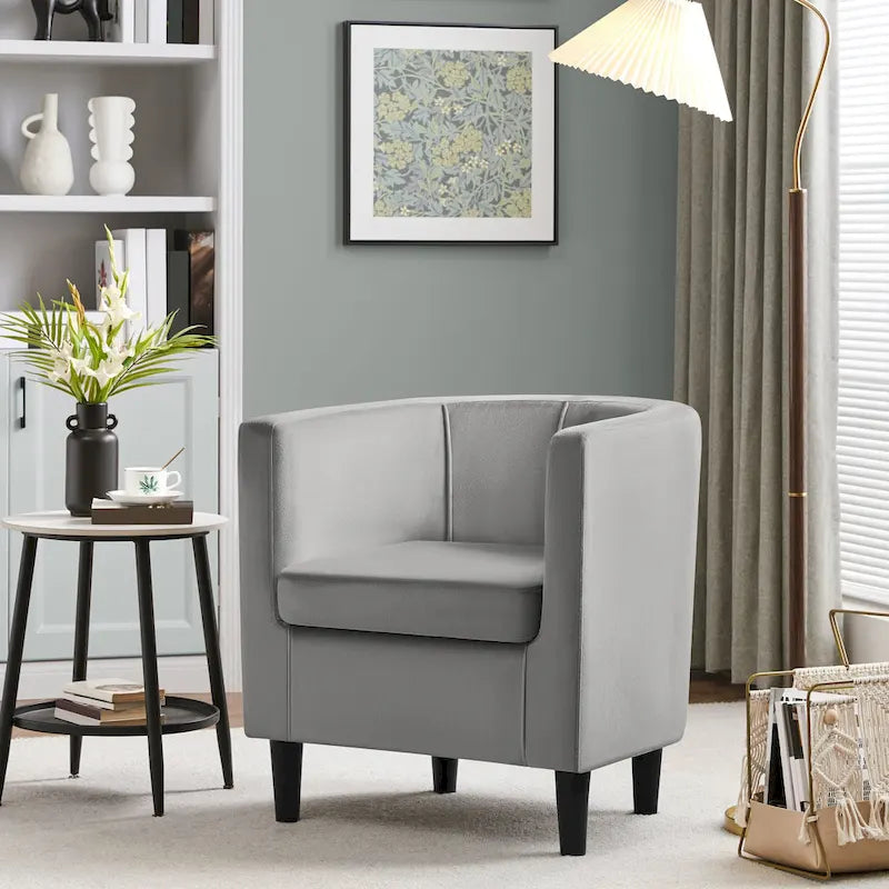 Fauteuil d'appoint en velours tonneau gris/bleu/vert olive/beige, une place