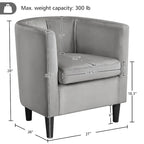 Fauteuil d'appoint en velours tonneau gris/bleu/vert olive/beige, une place