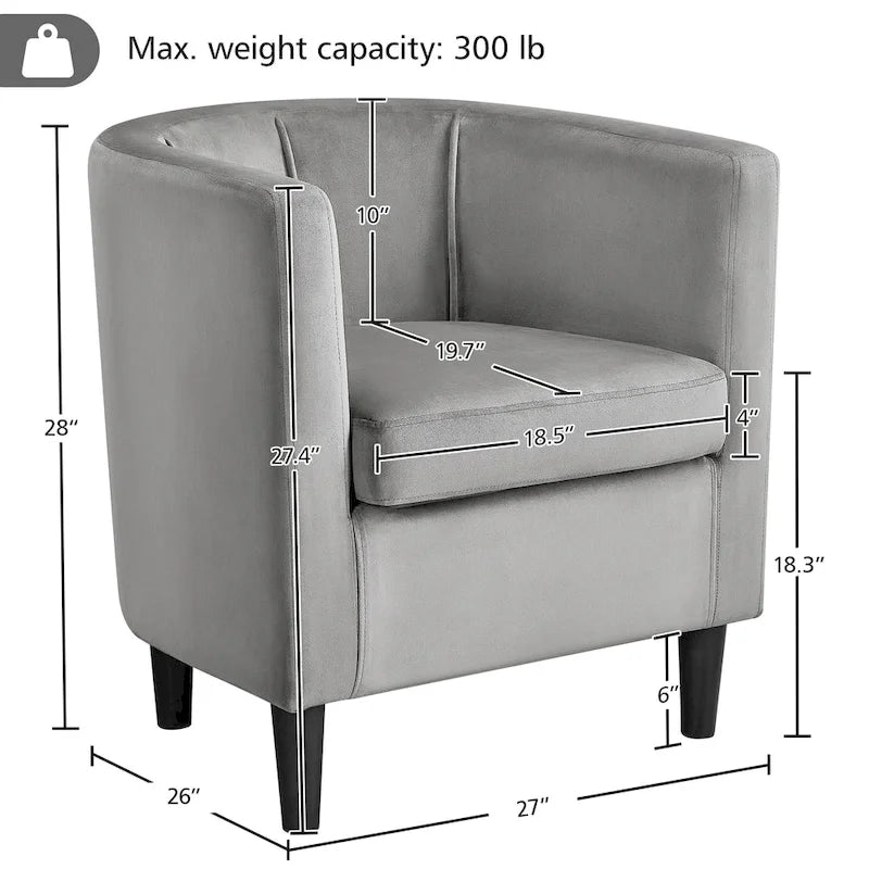 Fauteuil d'appoint en velours tonneau gris/bleu/vert olive/beige, une place