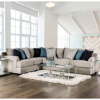 Canapé d'angle en chenille beige/gris, de style transitionnel, 5 places