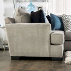 Canapé d'angle en chenille beige/gris, de style transitionnel, 5 places