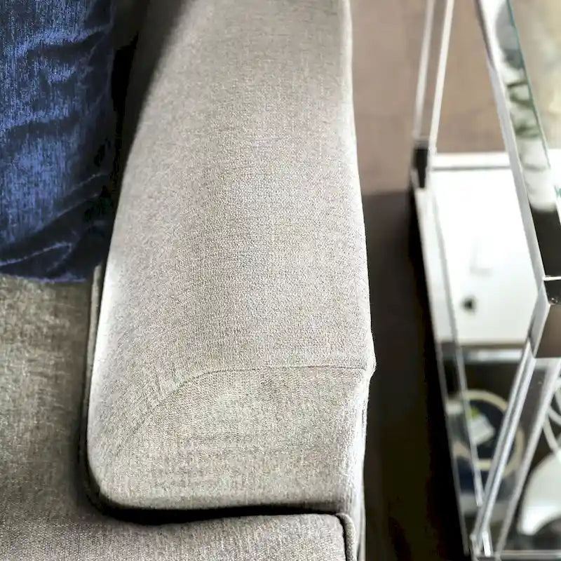 Canapé d'angle en chenille beige/gris, de style transitionnel, 5 places