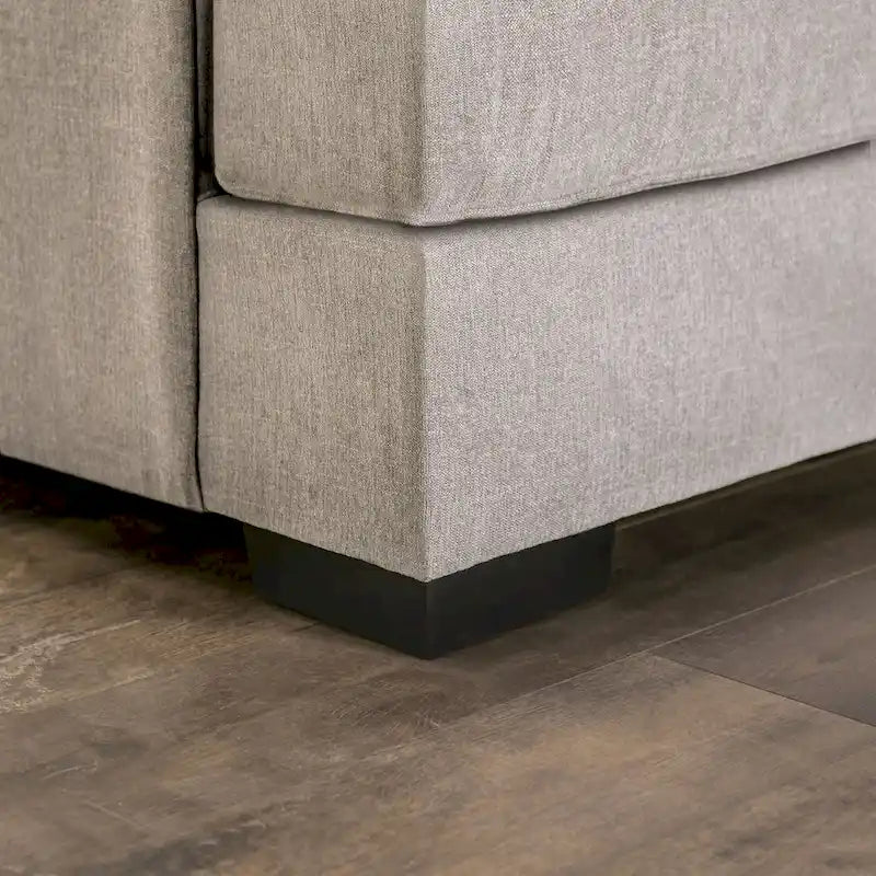 Canapé d'angle en chenille beige/gris, de style transitionnel, 5 places