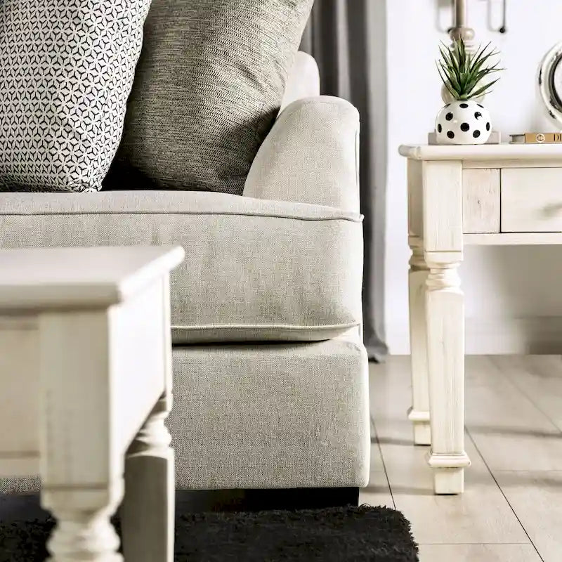 Canapé d'angle en chenille beige/gris, de style transitionnel, 5 places