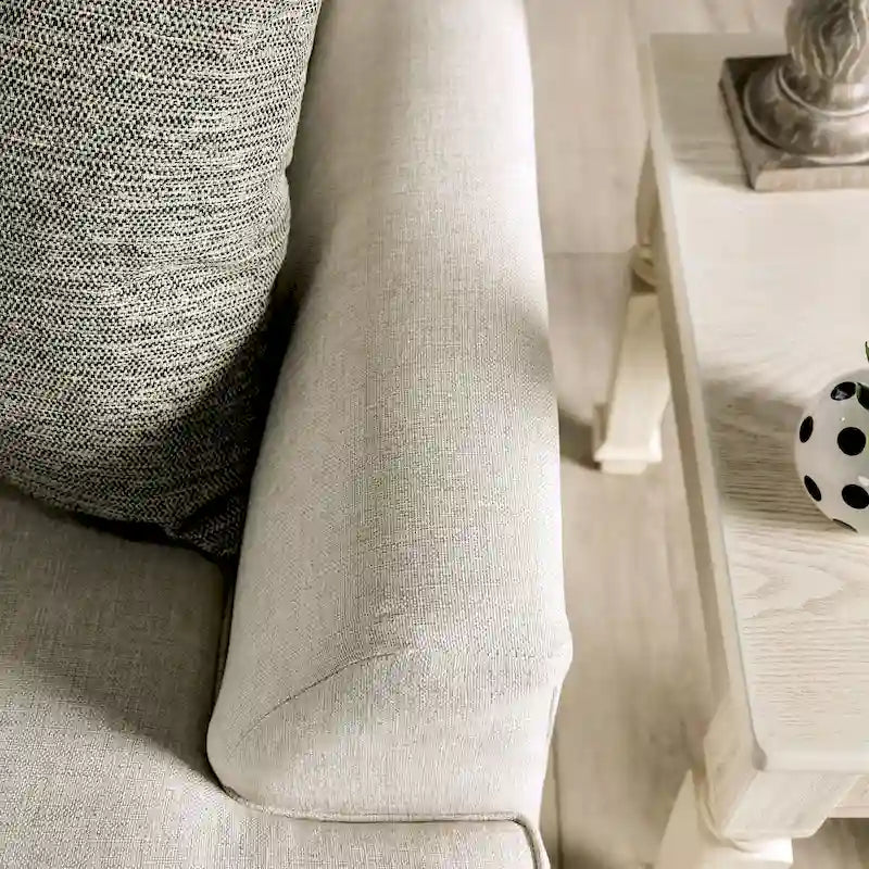 Canapé d'angle en chenille beige/gris, de style transitionnel, 5 places