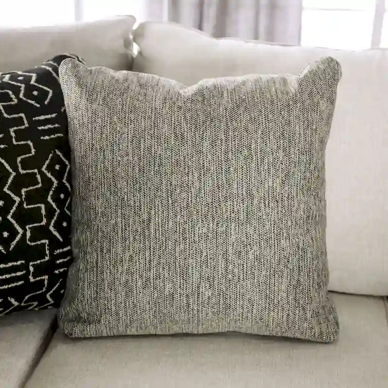 Canapé d'angle en chenille beige/gris, de style transitionnel, 5 places
