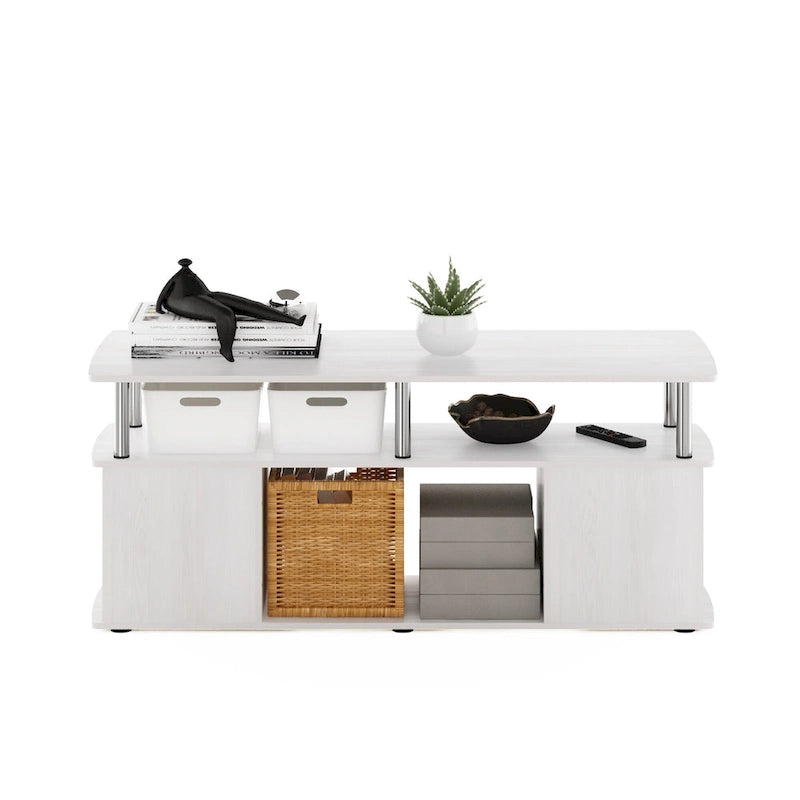 Table basse à 2 niveaux, Pin Ambré / Chrome Americano / Chêne Blanc Chrome, 1 place