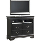 Meuble TV traditionnel en bois à 4 tiroirs, Blanc/Gris/Noir/Cerisier/Sarcelle/Chêne/Cappuccino/Beige