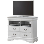 Meuble TV traditionnel en bois à 4 tiroirs, Blanc/Gris/Noir/Cerisier/Sarcelle/Chêne/Cappuccino/Beige