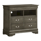 Meuble TV traditionnel en bois à 4 tiroirs, Blanc/Gris/Noir/Cerisier/Sarcelle/Chêne/Cappuccino/Beige
