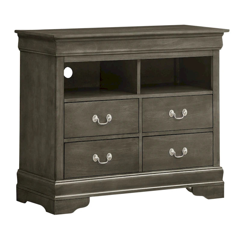 Meuble TV traditionnel en bois à 4 tiroirs, Blanc/Gris/Noir/Cerisier/Sarcelle/Chêne/Cappuccino/Beige